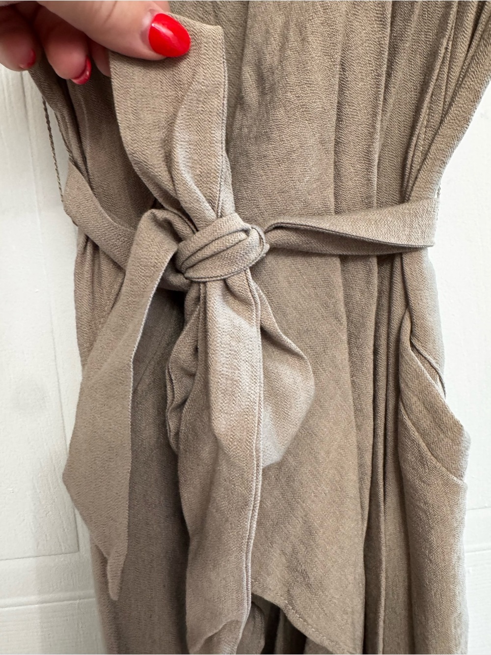 Sleeveless Taupe Wrap Tunic with Waist Tie - Picture 12 of 16